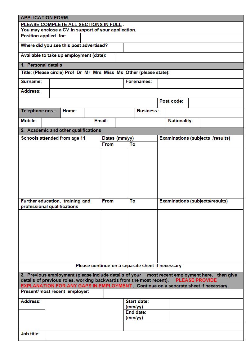 simple job application form example1