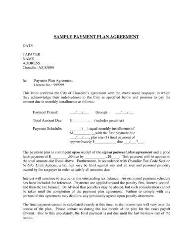 Simple Payment Plan Agreement Letter Example