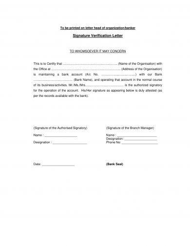 Signature Verification Letter Examples 9 In PDF DOC Examples