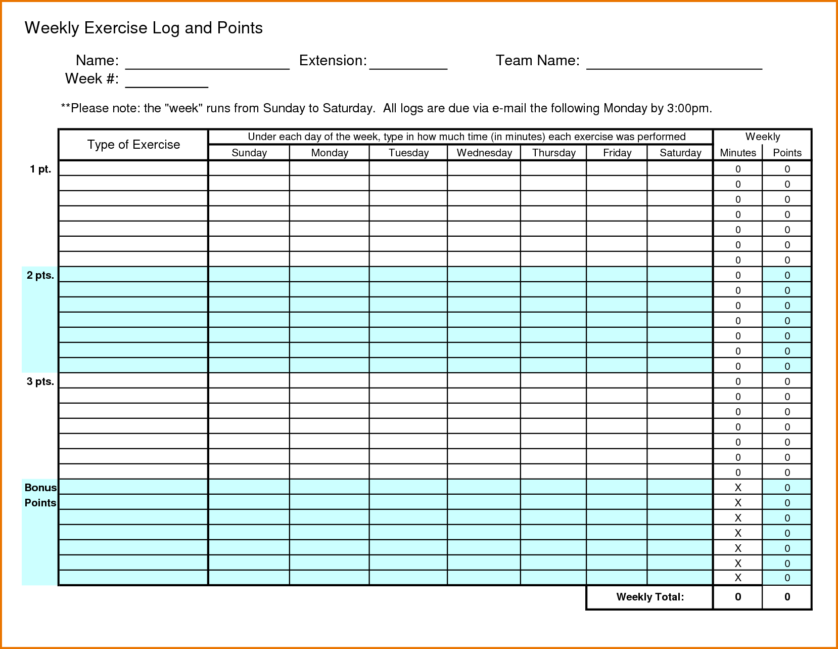 simple weekly workout log template