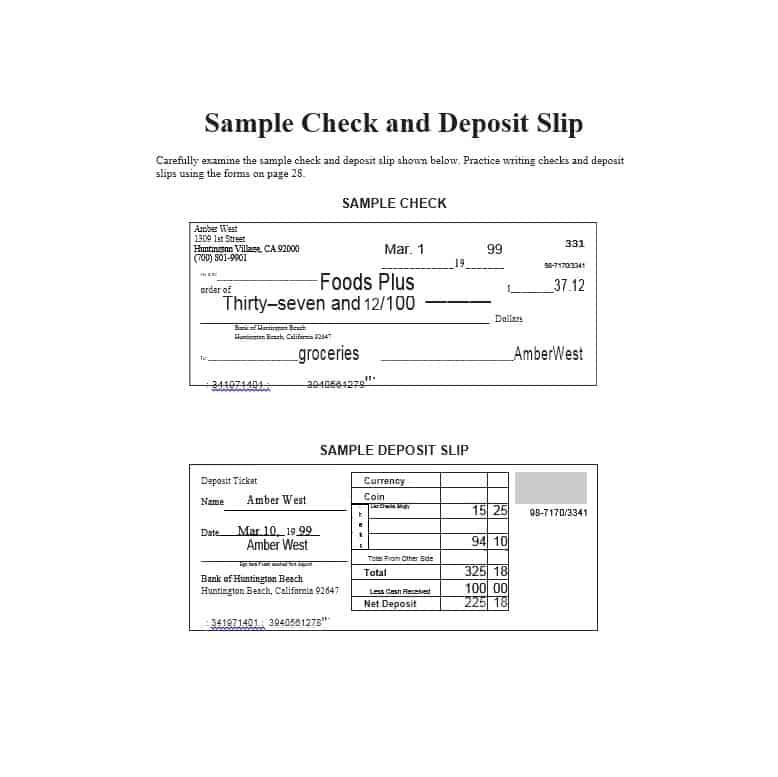 sample checks printable DOC  Examples  Slip  Examples and Templates  Deposit 10 PDF,