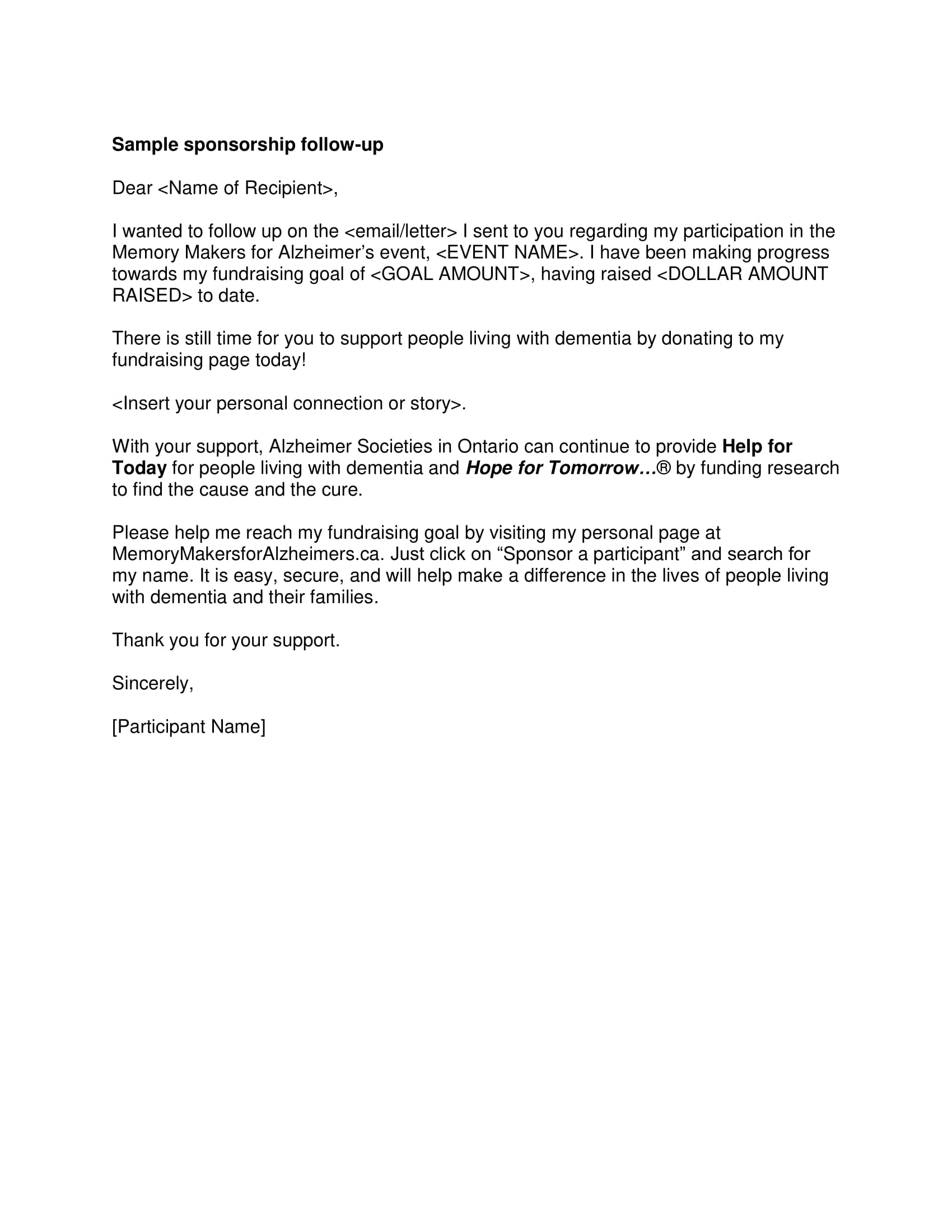 Sponsorship Follow Up Letter Example