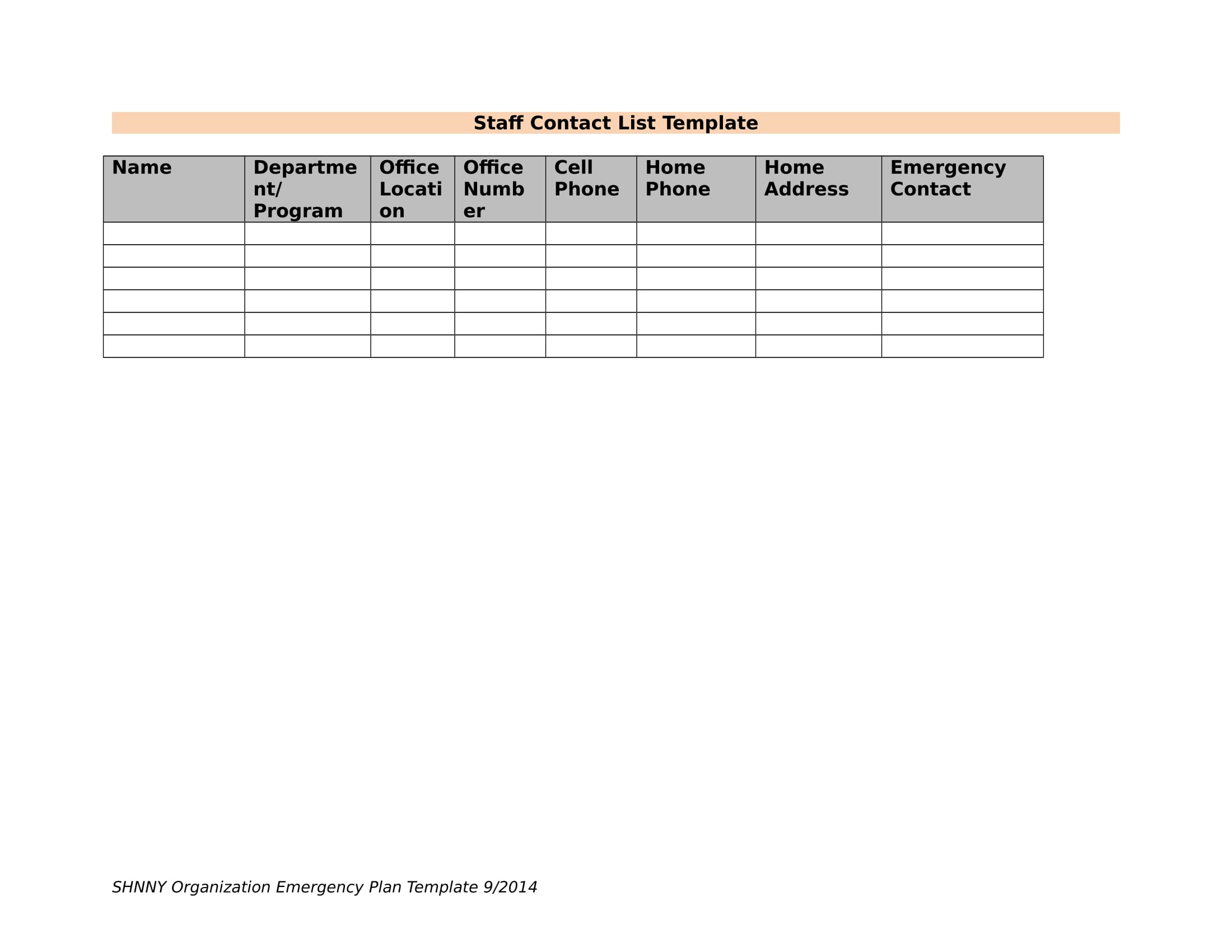 Staff List Template