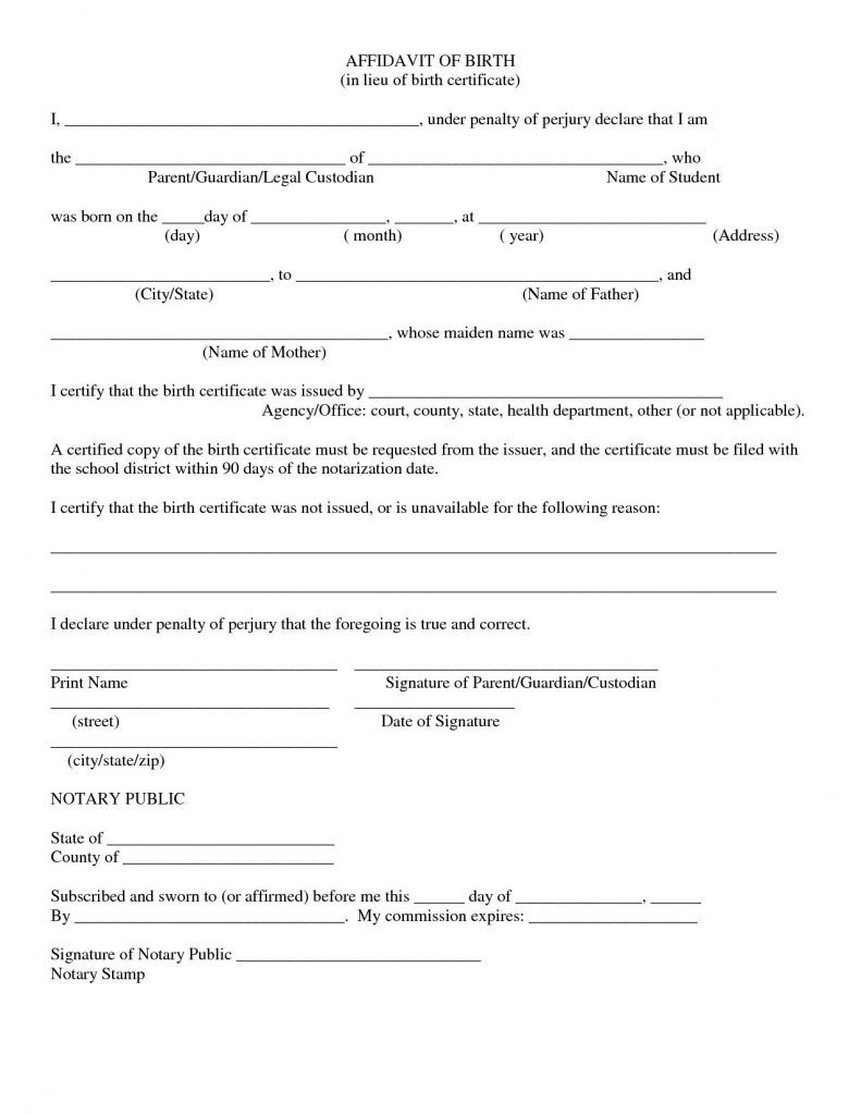 Affidavit Of Birth Template 0408