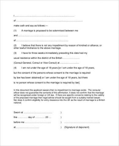 Standard Affidavit of Marriage Example