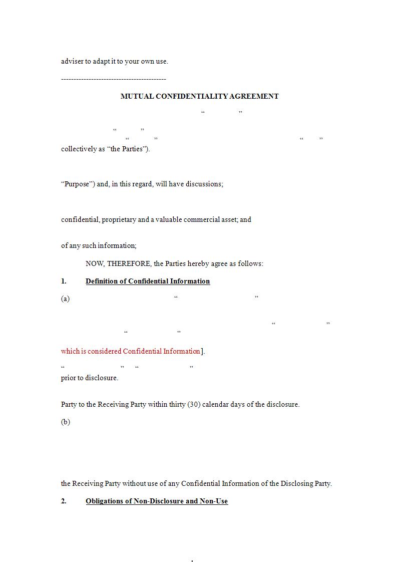 standard mutual confidentiality agreement example