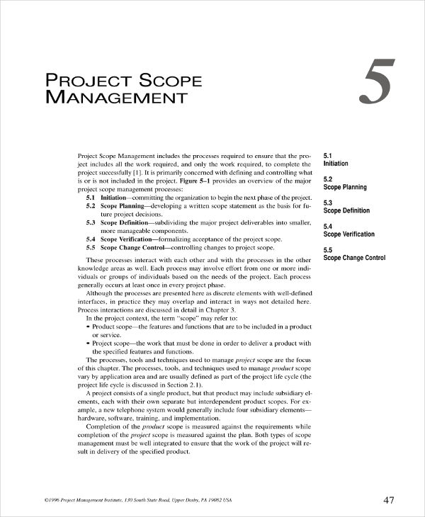 Standard Project Scope Management Plan Example