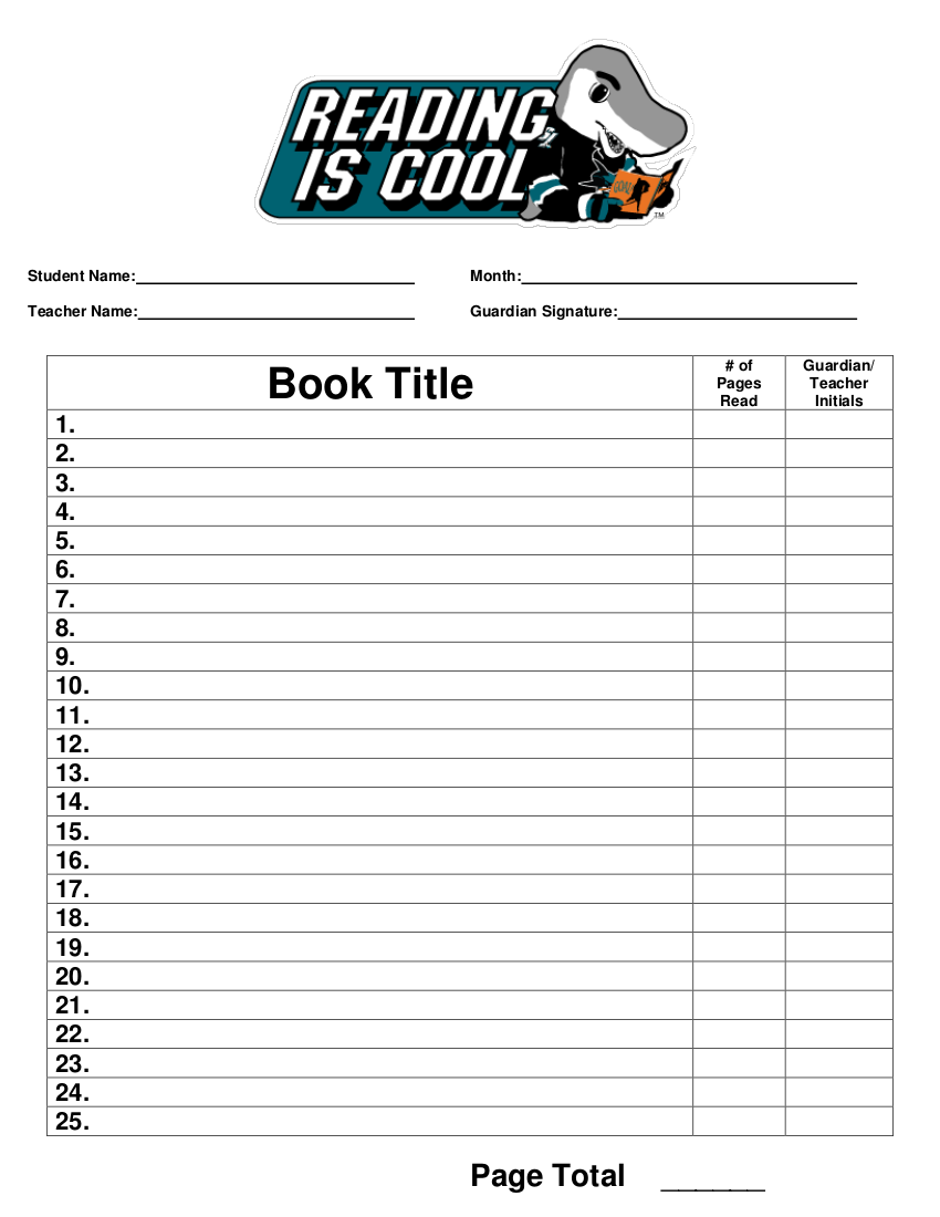 Monthly Reading Logs Printable