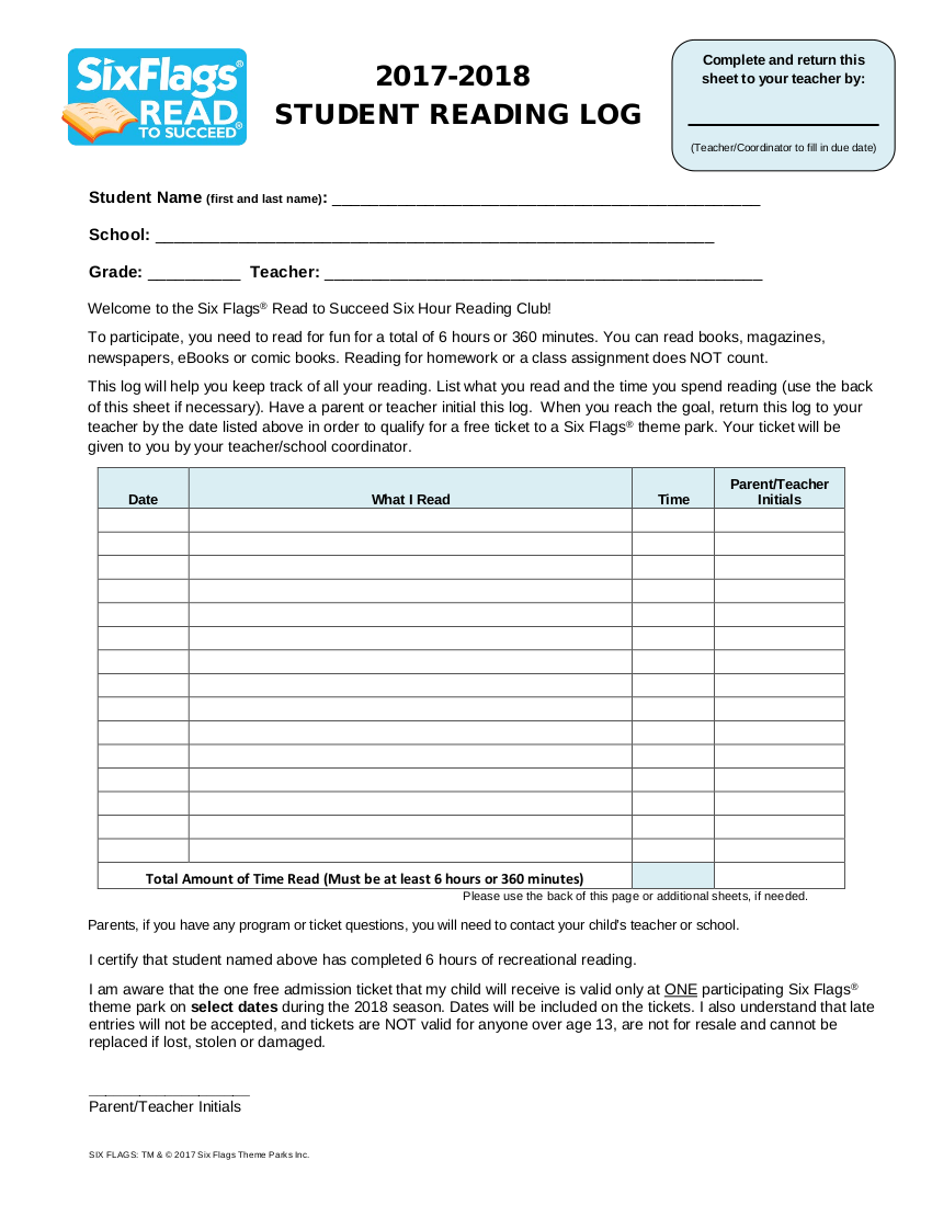 Student Reading Log Example