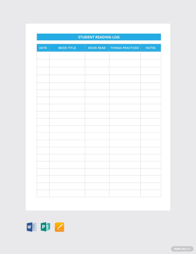student reading log template