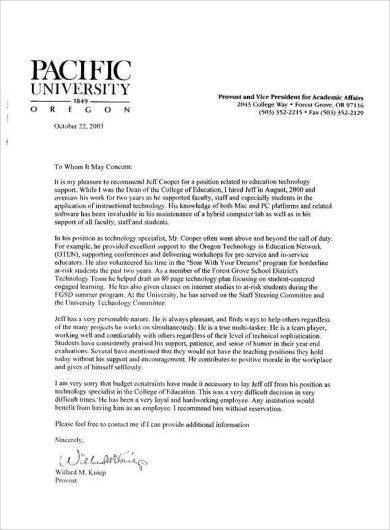 Sample of recommendation letter for university admission