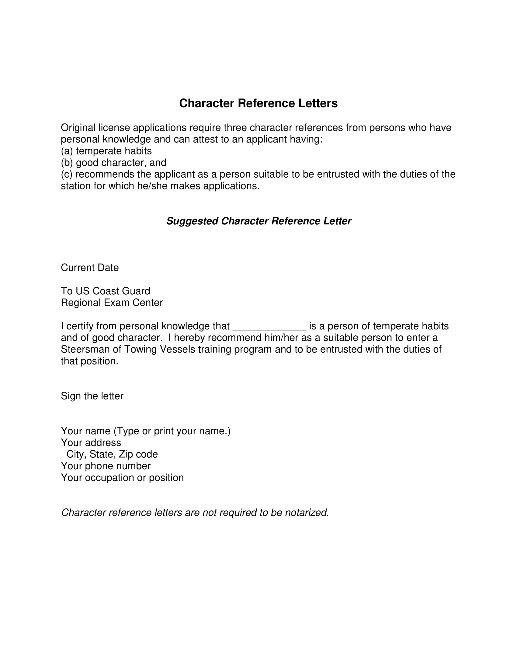 Suggested Character Reference Letter Example 1