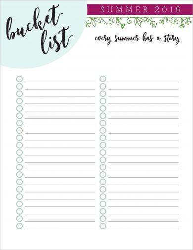 Summer Blank Bucket List Example