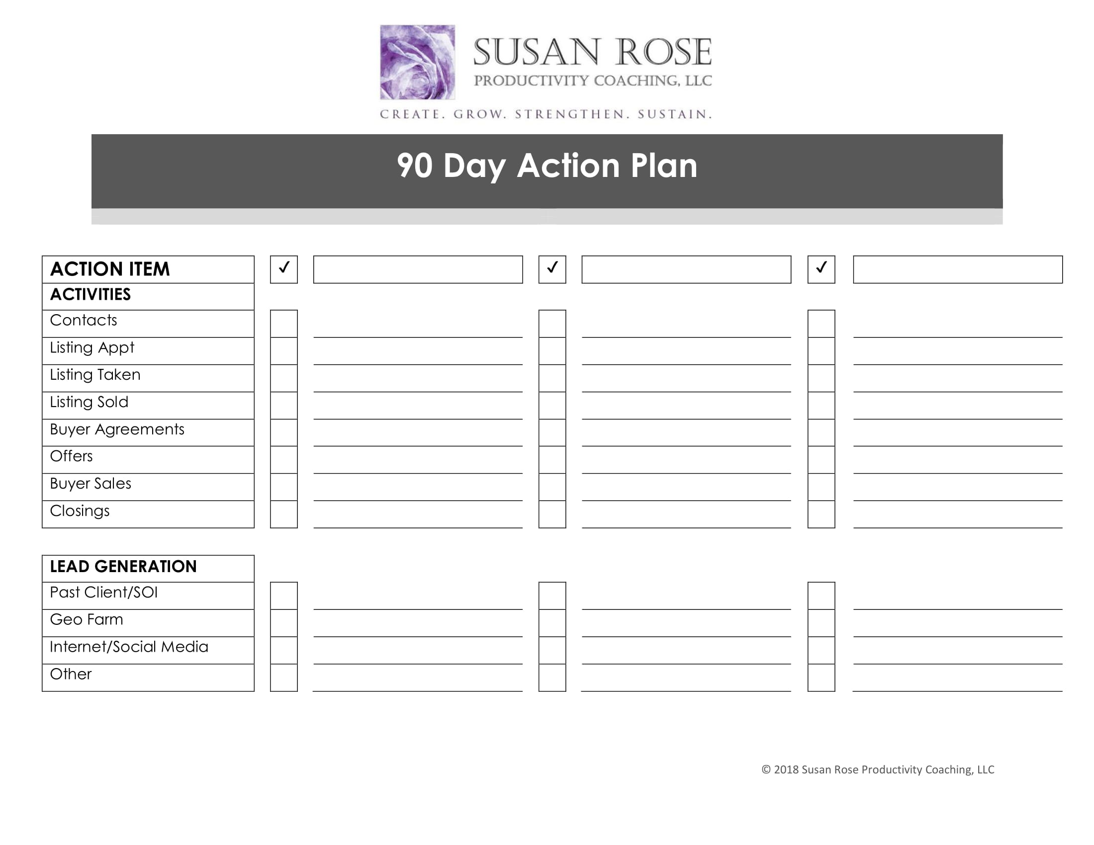 susan rose 90 day action plan example