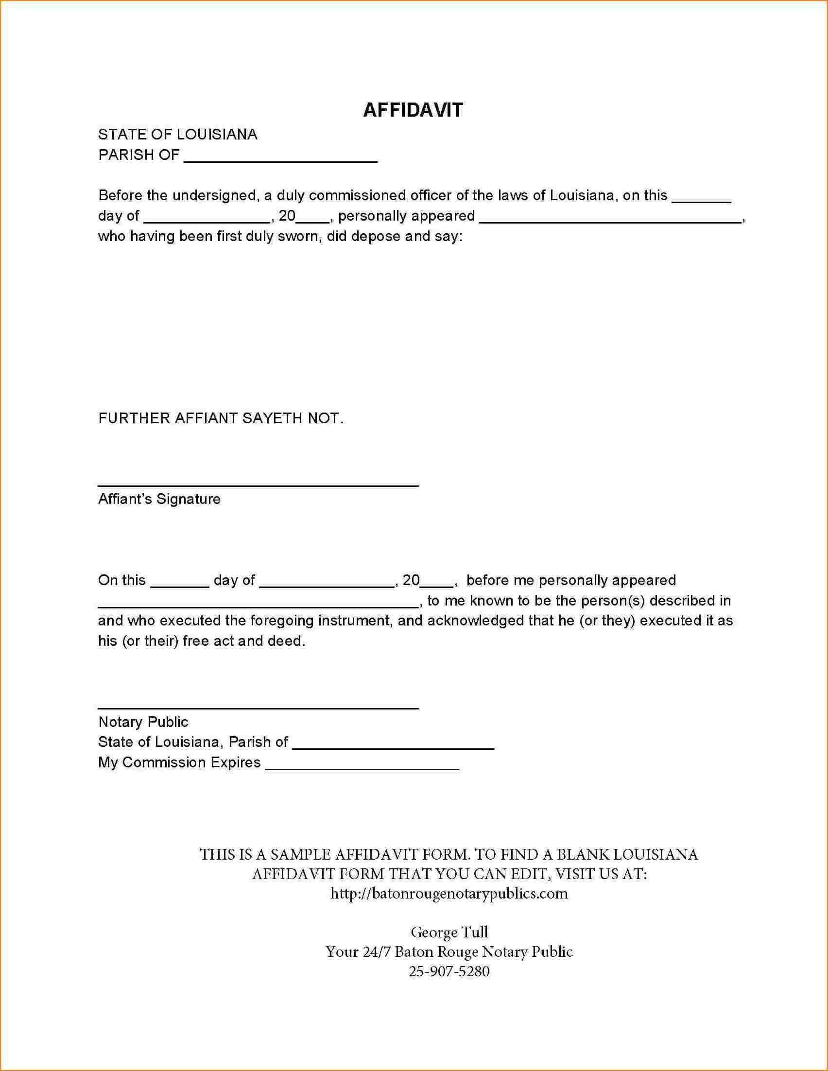 Sworn Affidavit Sample Free Printable Documents Birth Certificate My