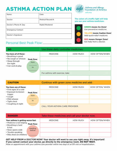 traffic light asthma action plan