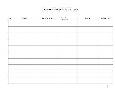 training attendance list template example2