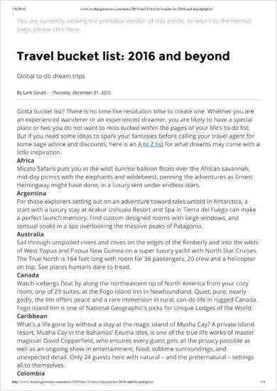 travel bucket list essay