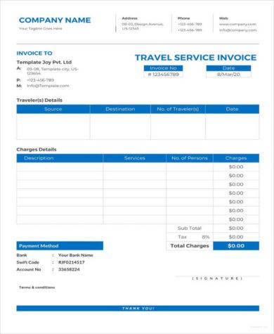 travel service invoice template 