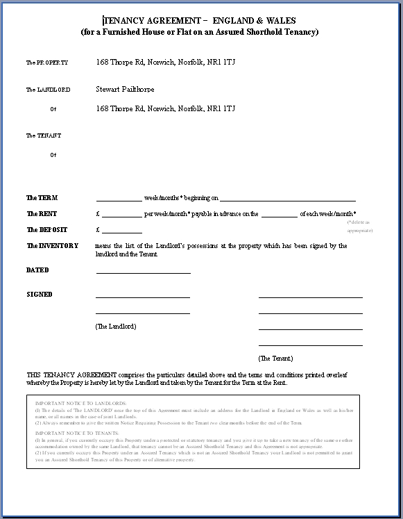 Free Printable Tenancy Agreement Form Uk Printable Forms Free Online