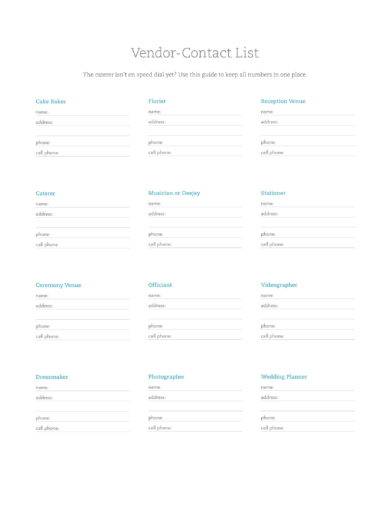 vendor contact list example