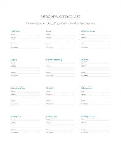 vendor contact list template example