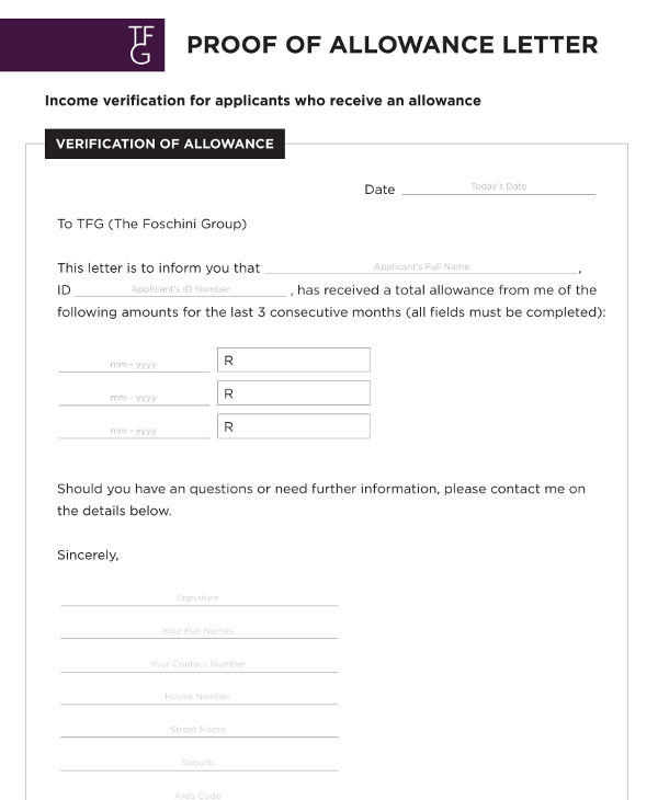 verification of allowance letter example1