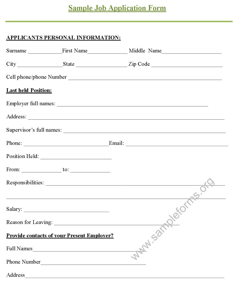 very basic job application form example