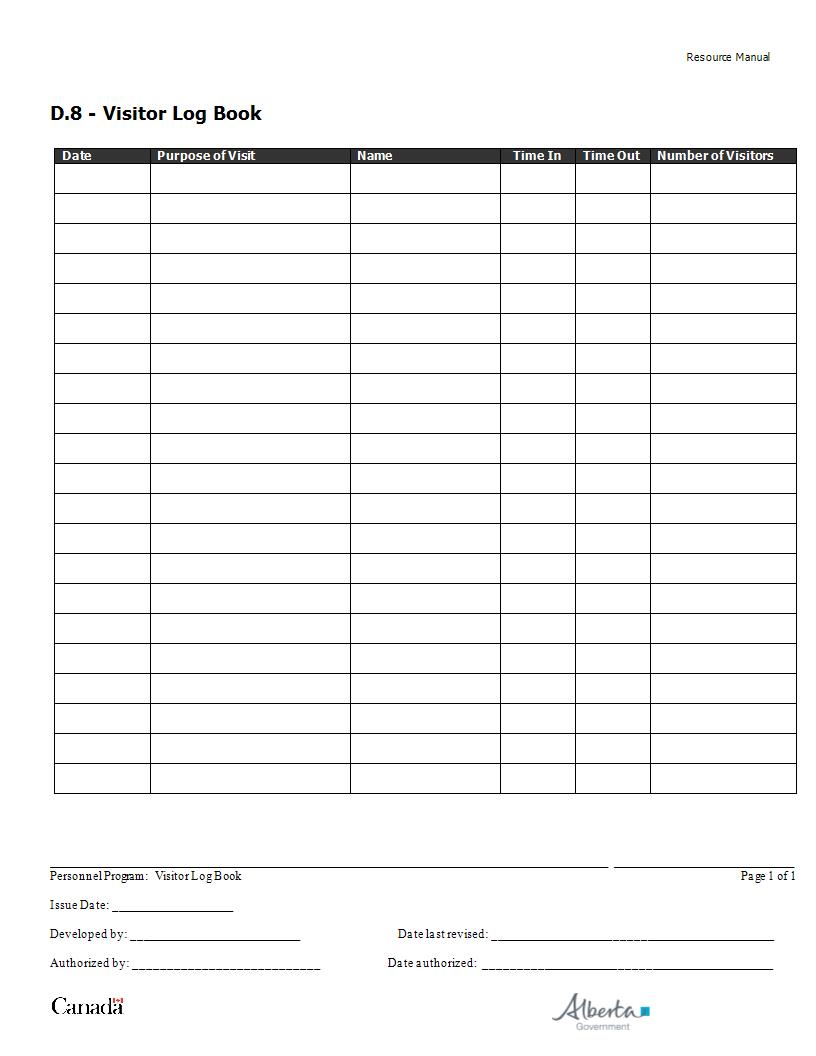 Visitor Log Template Word