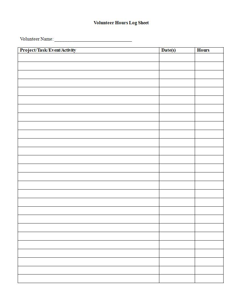 volunteer hours log sheet