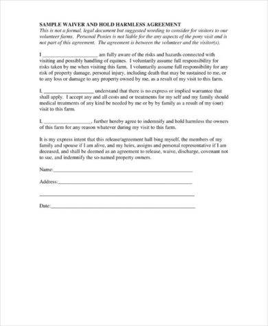 waiver and hold harmless agreement