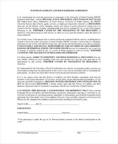 waiver of liability and hold harmless agreement example1