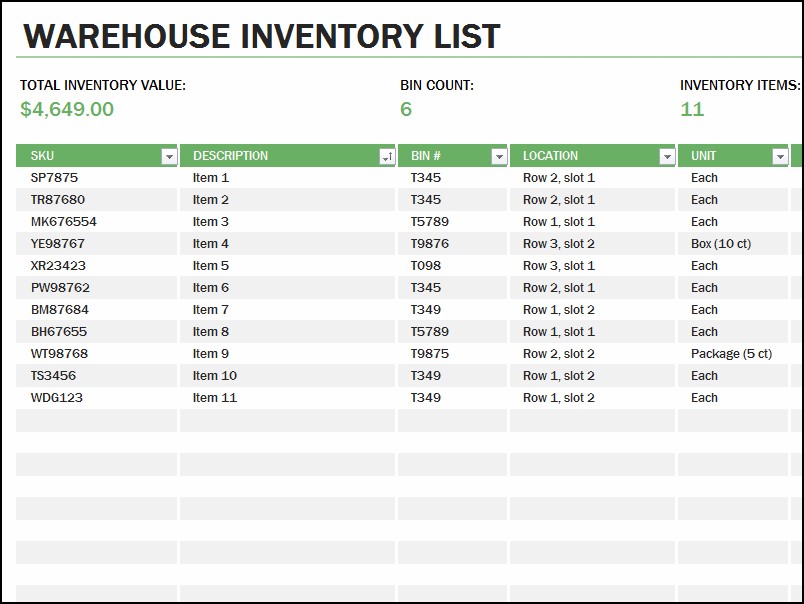 home contents inventory list template excel