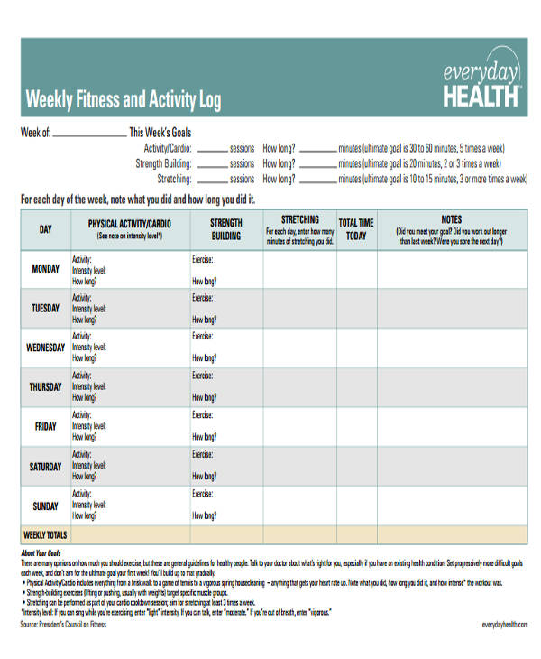 Weekly Workout Log 11 Examples Format Pdf Examples