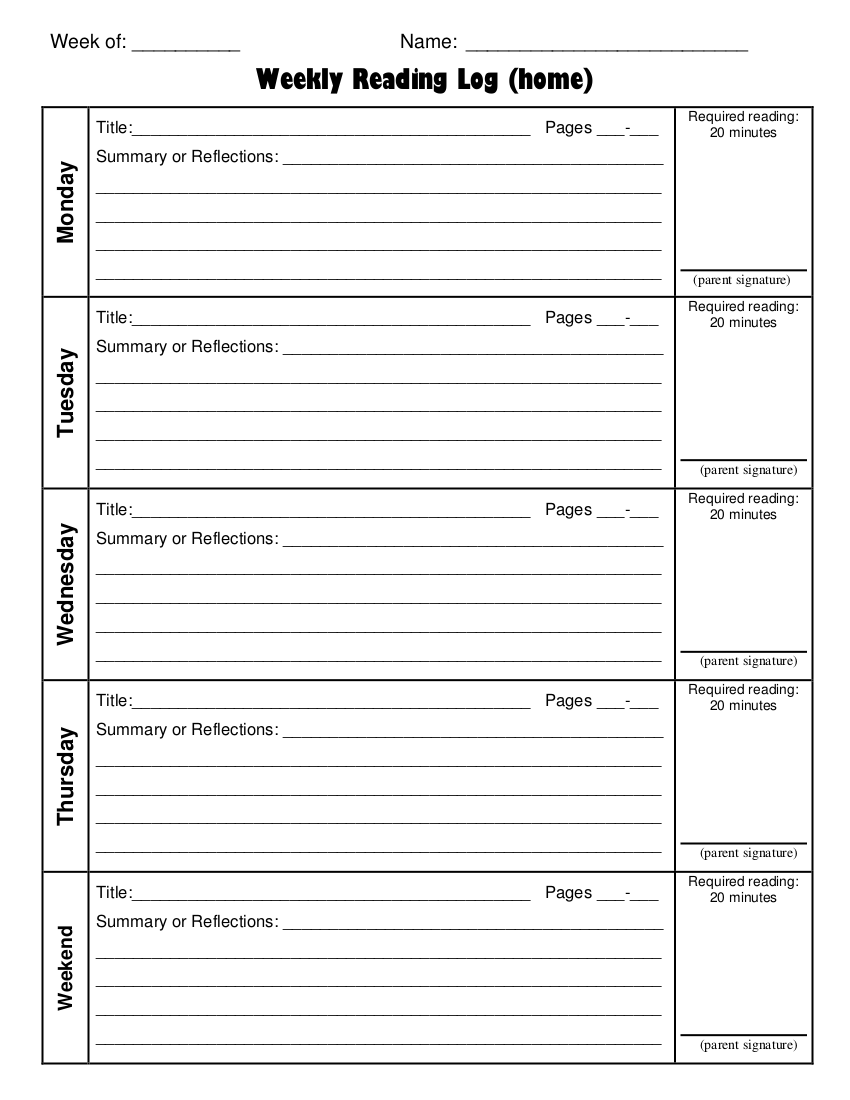 Printable Reading Log 48 Examples Format Pdf