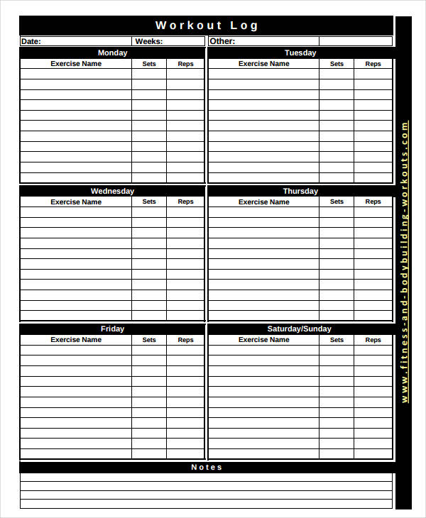 lifting printable chart Log Weekly PDF Examples   Workout  Examples   11