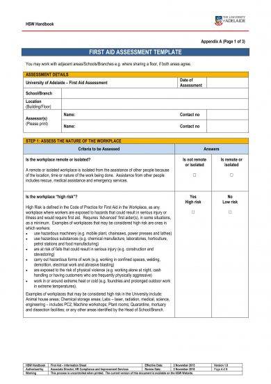 Workplace First Aid Assessment Template Example