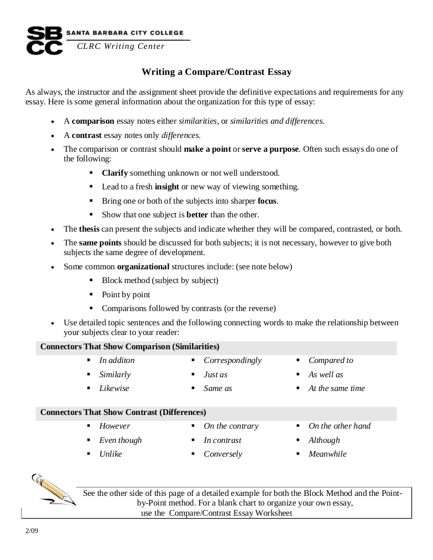 writing compare and contrast essay mean