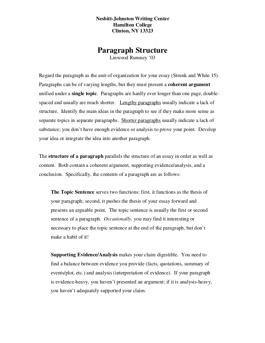 format of paragraph writing in english