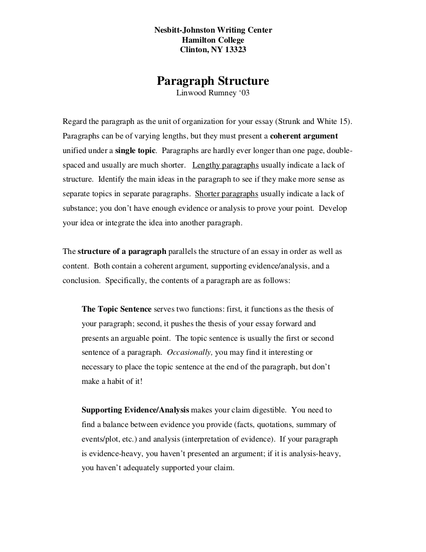 Writing the Paragraph Structure