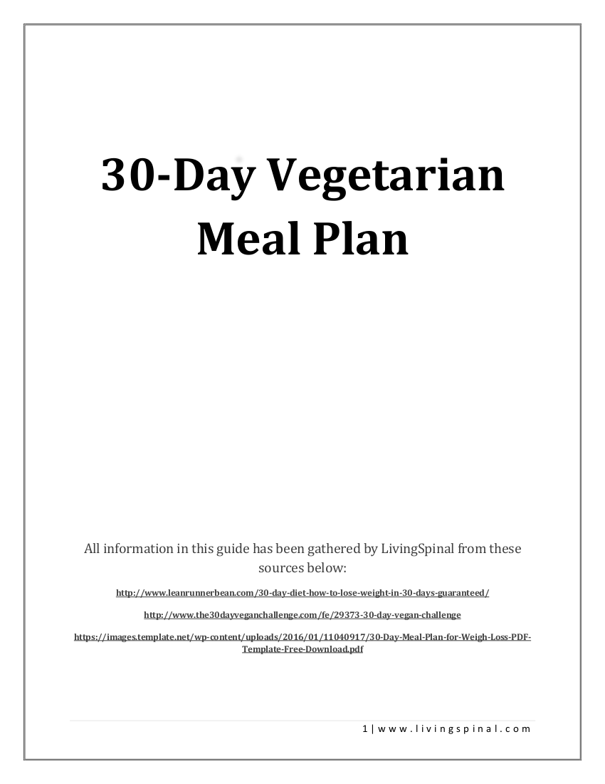 30 Day Vegetarian Meal Plan Example