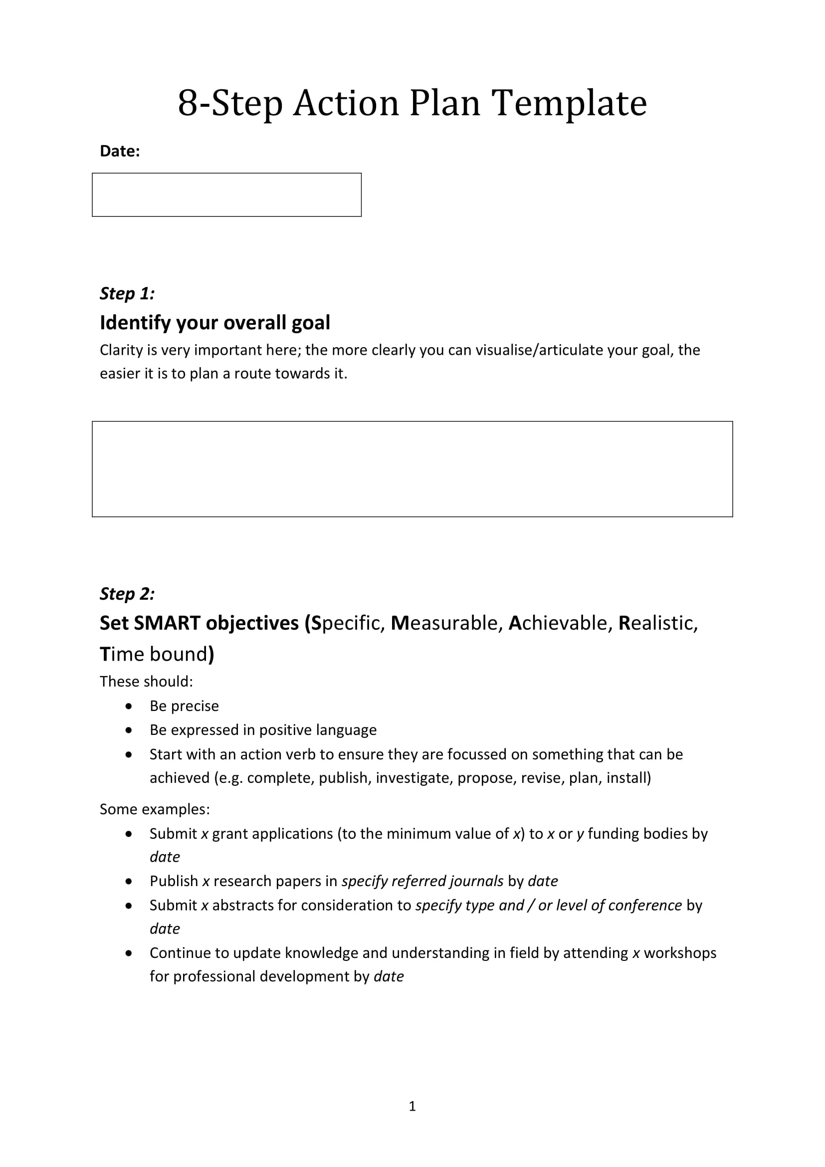 8 Step Action Plan Template For Business Activities Example 1