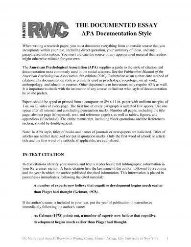 APA Documentation Style Reference Essay Example