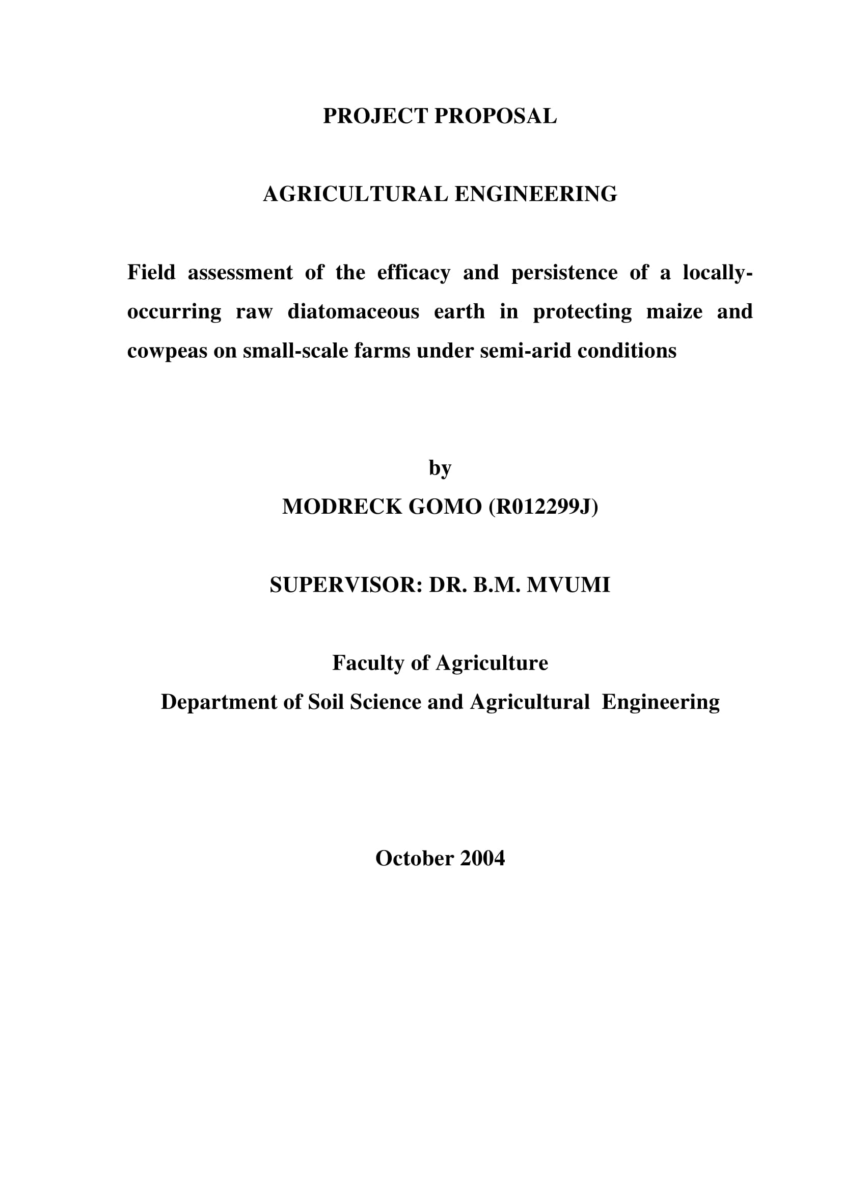 Agricultural Engineering Project Proposal Example 01