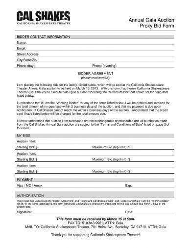 annual gala auction proxy bid form example1