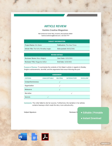 article review template