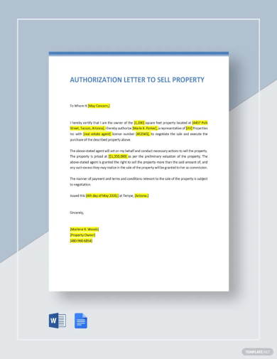 authorization letter template to sell property1