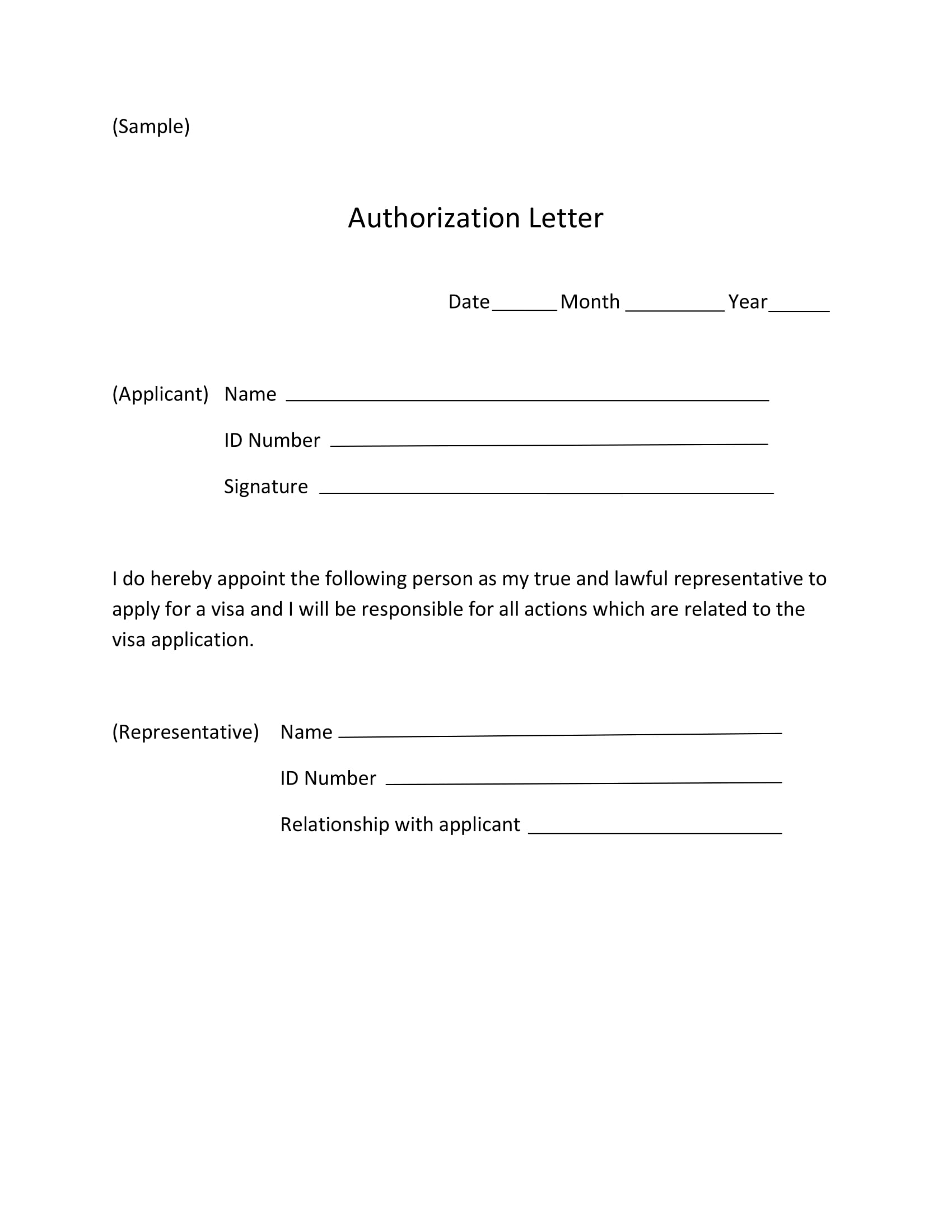 Authorization Letter for Visa Application and Receipt Example 1