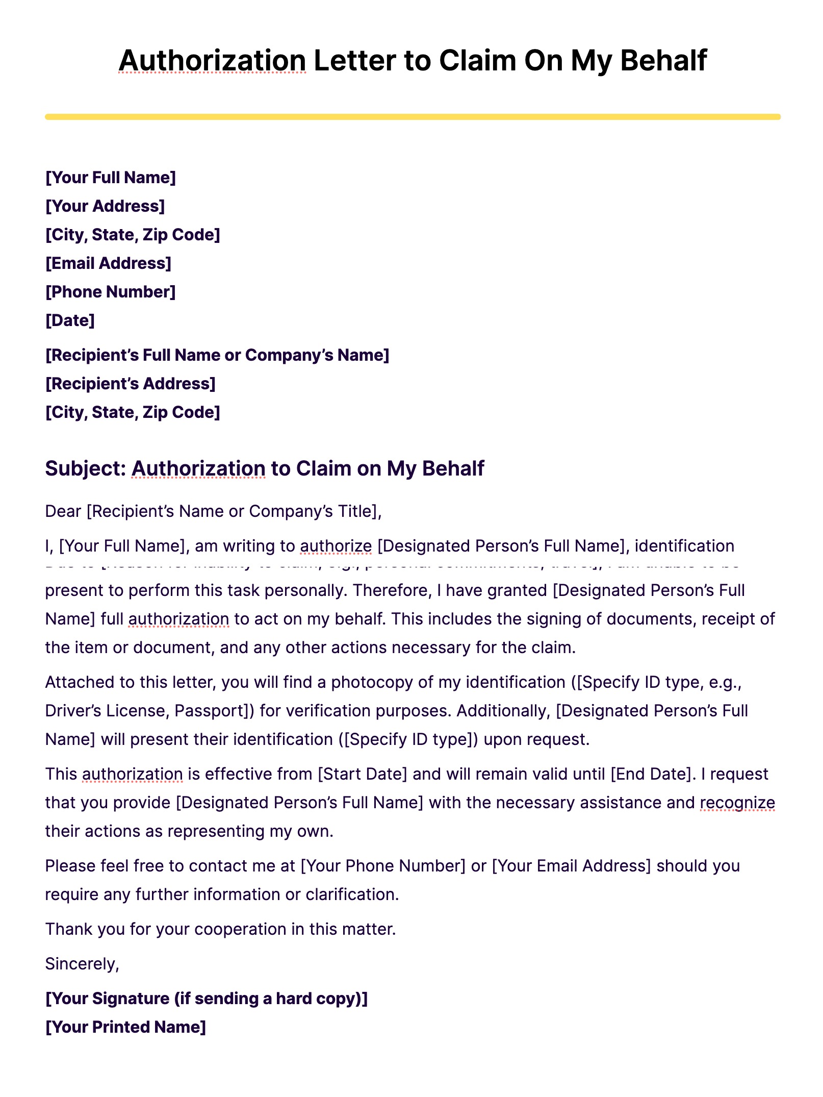 Authorization Letter to Claim 15+ Examples, Format, Sample Examples