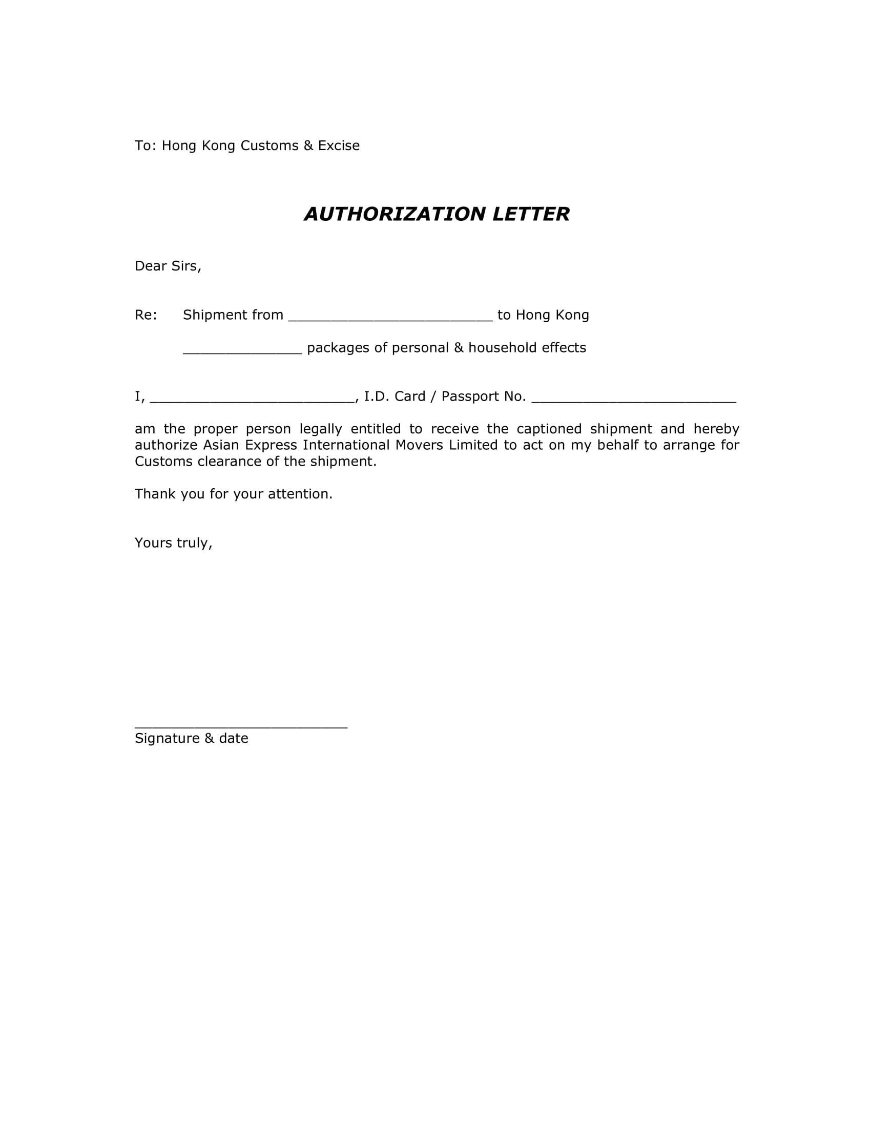 Authorization Letter to Claim Package Example